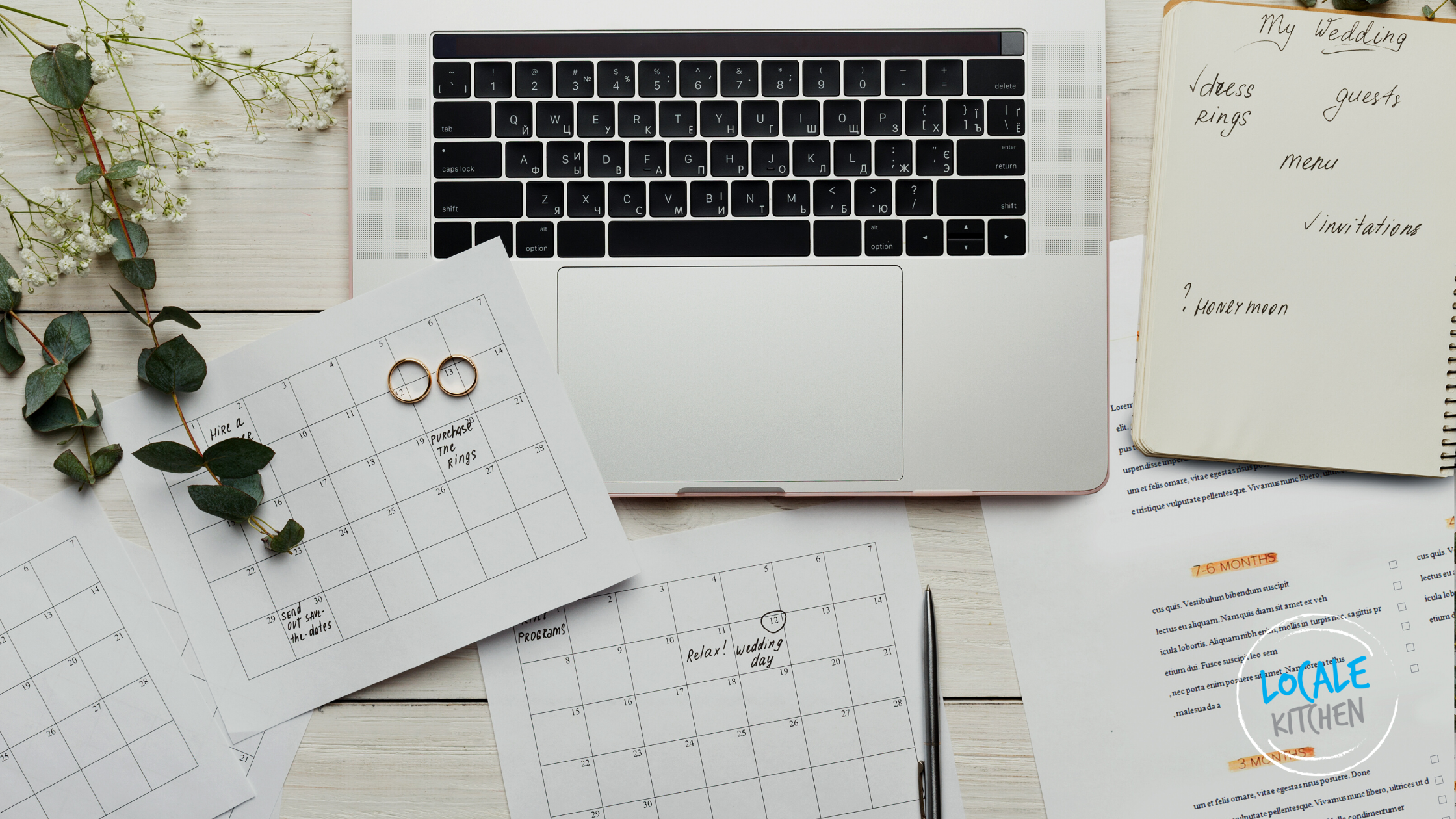 wedding planning with computer and calendar